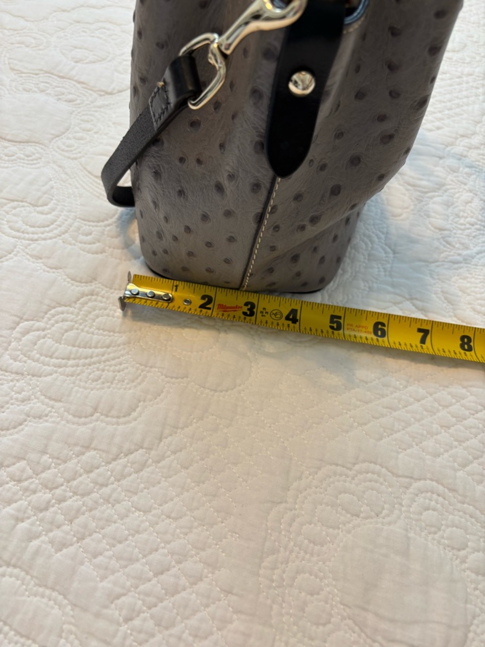 Dooney & Bourke Mini Barlow Gray Ostrich-Embossed Satchel with Black Handles - Picture 3 of 13